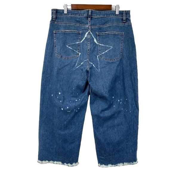 Uniqlo Women Jeans Size 34 Wide Straight Ankle Star Harajuko Street Edgy Pop Art - Picture 1 of 11